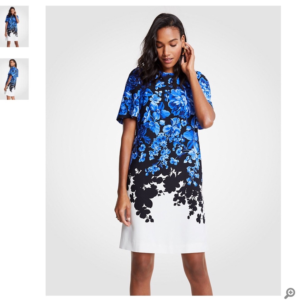 ANN TAYLOR FLORAL TOILE FLARE SLEEVE SHIFT DRESS - Picture 3 of 8